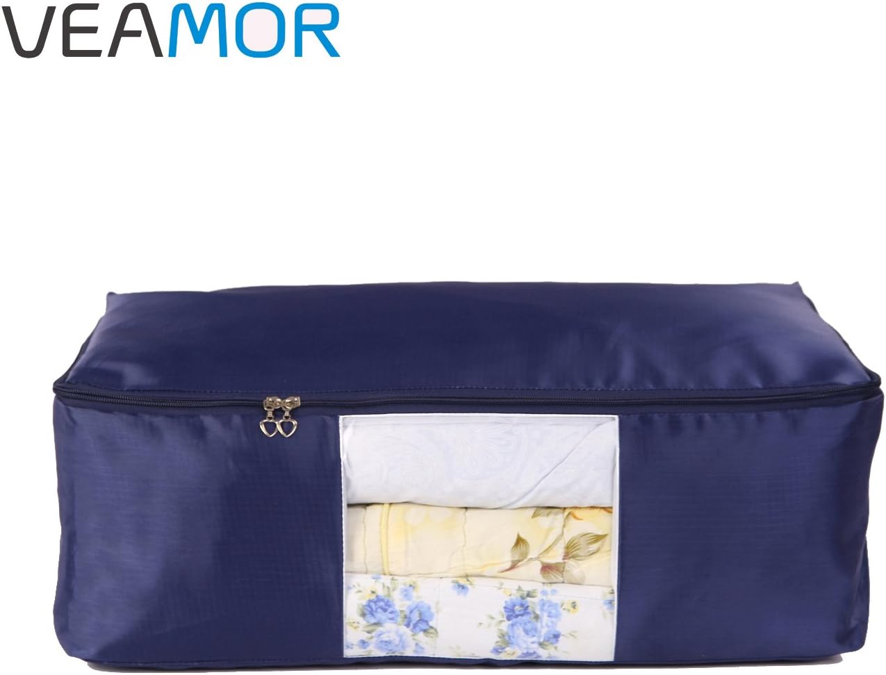 Comforter Storage Bags Pack of 2,Pillow Beddings/Blanket Clothes Organizer Storage Containers with Zippers,Breathable and Moistureproof(Navy blue 2pcs, XXL)