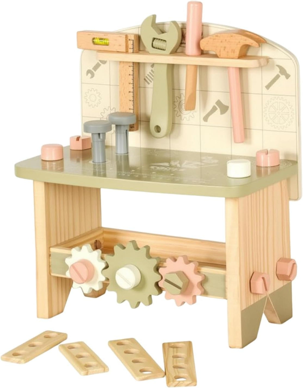 Milageto Wooden Toy Workbench Creative Wooden Tool Bench Compact Children's Tool Bench for Preschoolers