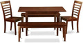 East West Furniture NOML5C-MAH-W 5 Piece Dining Table Set for 4 Includes a Rectangle Kitchen Table with Butterfly Leaf and 2 Dining Room Chairs with 2 Benches, 32x54 Inch, Mahogany