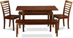 East West Furniture NOML5C-MAH-W 5 Piece Dining Table Set for 4 Includes a Rectangle Kitchen Table with Butterfly Leaf and 2 Dining Room Chairs with 2 Benches, 32x54 Inch, Mahogany