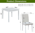 KEIKI 5-Piece Standard Height Dining Table Set with Square Table and 4 Upholstered Chair, for 4 Person, Modern Style Crystal Decoration Wood Table Set, Easy Assembly, for Kitchen, Dining Room, White