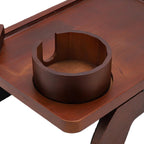 Asixxsix Sofa Arm Tray, Natural Pinewood Clip On Tray with Cup Holder and 360 Degree Rotatable Phone Stand, Foldable Couch Armrest Table for Living Room Snacks Drinks Remote Control (Brown)