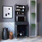 Modern Kitchen Pantry with Double Door Cabinet, Black Wengue Finish, Particle Board, for Dining Room, Easy to Clean