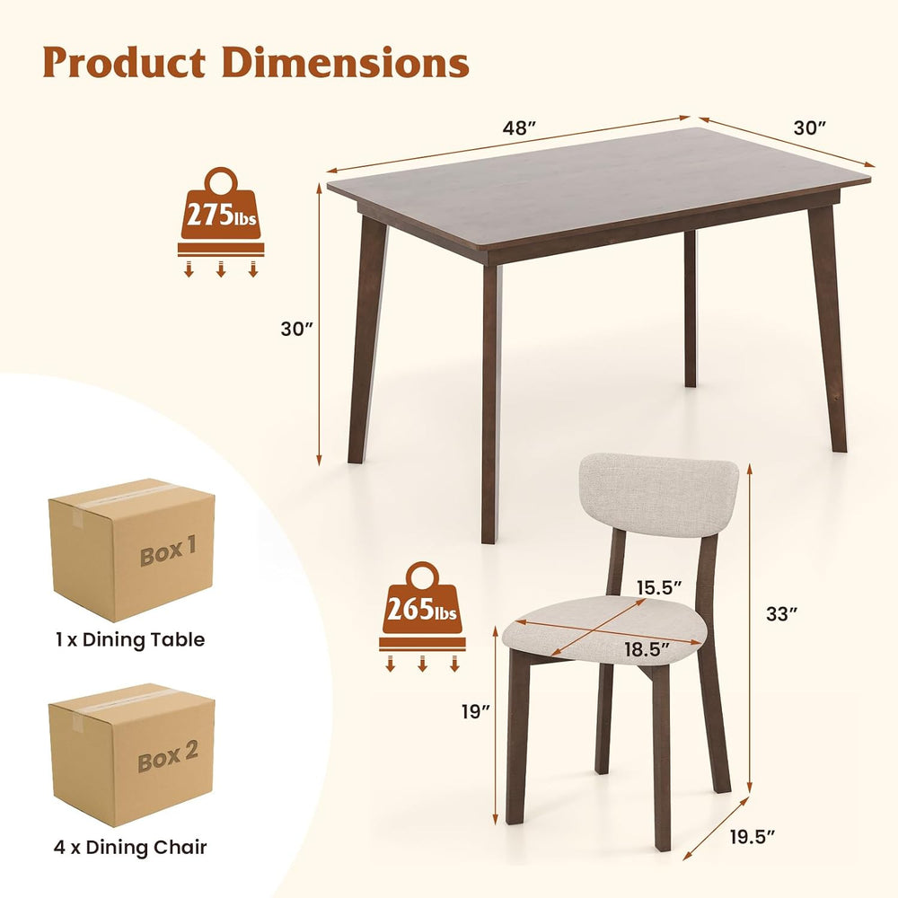 GOFLAME 5-Piece Dining Table Set for 4, Farmhouse Kitchen Table & 4 Uphol...