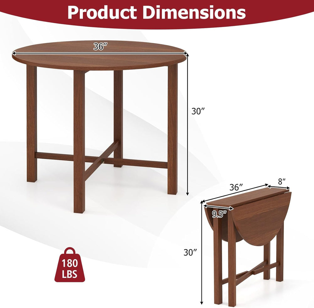 Tangkula 36" Foldable Round Dining Table, Kitchen Table w/Solid Rubber W...