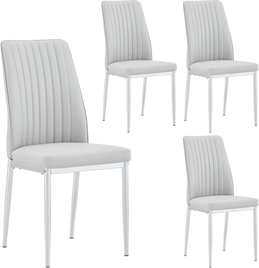 Dining Chairs Set of 4,Sillas de Comedor Modernas 4,Leather Upholstered Kitchen Chairs with Chrome Metal Legs,Modern Dining Room Chairs ,Easy-Clean Chairs for Dining Room, Apartment (Light Gray,4)