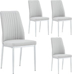 Dining Chairs Set of 4,Sillas de Comedor Modernas 4,Leather Upholstered Kitchen Chairs with Chrome Metal Legs,Modern Dining Room Chairs ,Easy-Clean Chairs for Dining Room, Apartment (Light Gray,4)