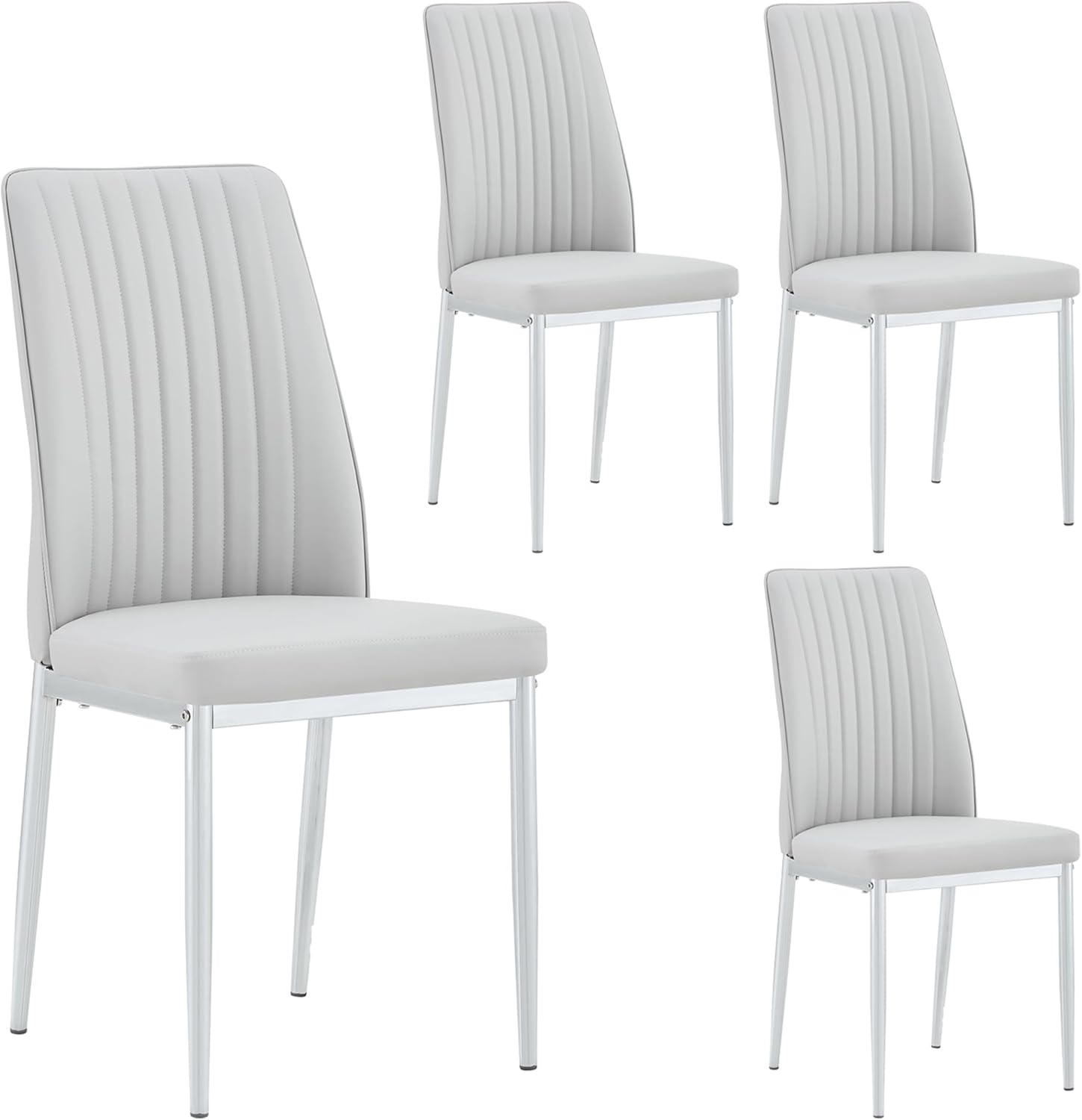 Dining Chairs Set of 4,Sillas de Comedor Modernas 4,Leather Upholstered Kitchen Chairs with Chrome Metal Legs,Modern Dining Room Chairs ,Easy-Clean Chairs for Dining Room, Apartment (Light Gray,4)