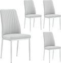 Dining Chairs Set of 4,Sillas de Comedor Modernas 4,Leather Upholstered Kitchen Chairs with Chrome Metal Legs,Modern Dining Room Chairs ,Easy-Clean Chairs for Dining Room, Apartment (Light Gray,4)