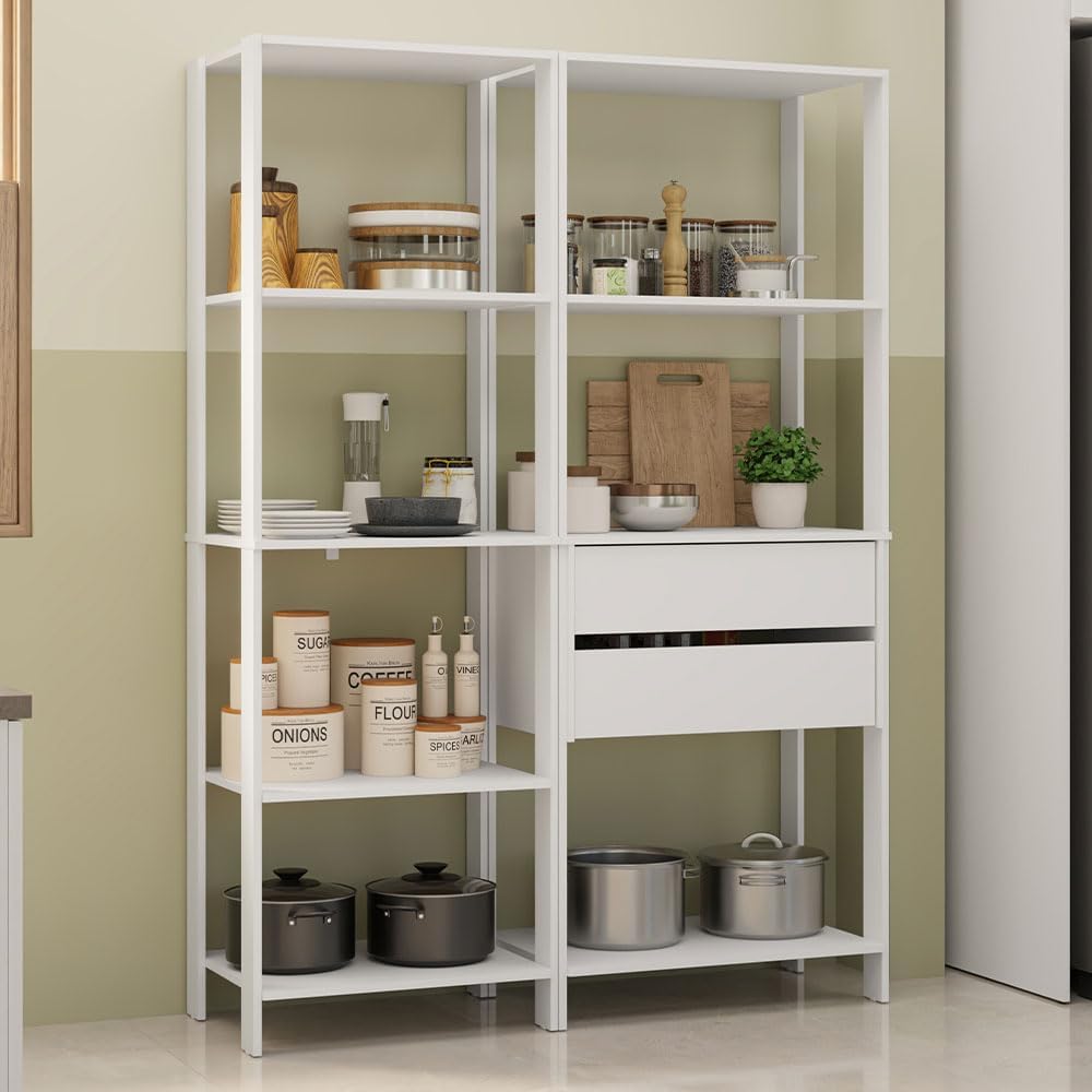 Madesa Kitchen Pantry Storage Rack with 2 Drawers and Open Shelves 51" L...