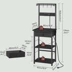 MAHANCRIS Bakers Rack with Drawer, Microwave Stand with Power Outlet, Coffee Bar Station with 4 Hooks, Kitchen Storage Shelf Rack 4 Tiers, for Kitchen, Dining Room, Black BRBK48E01