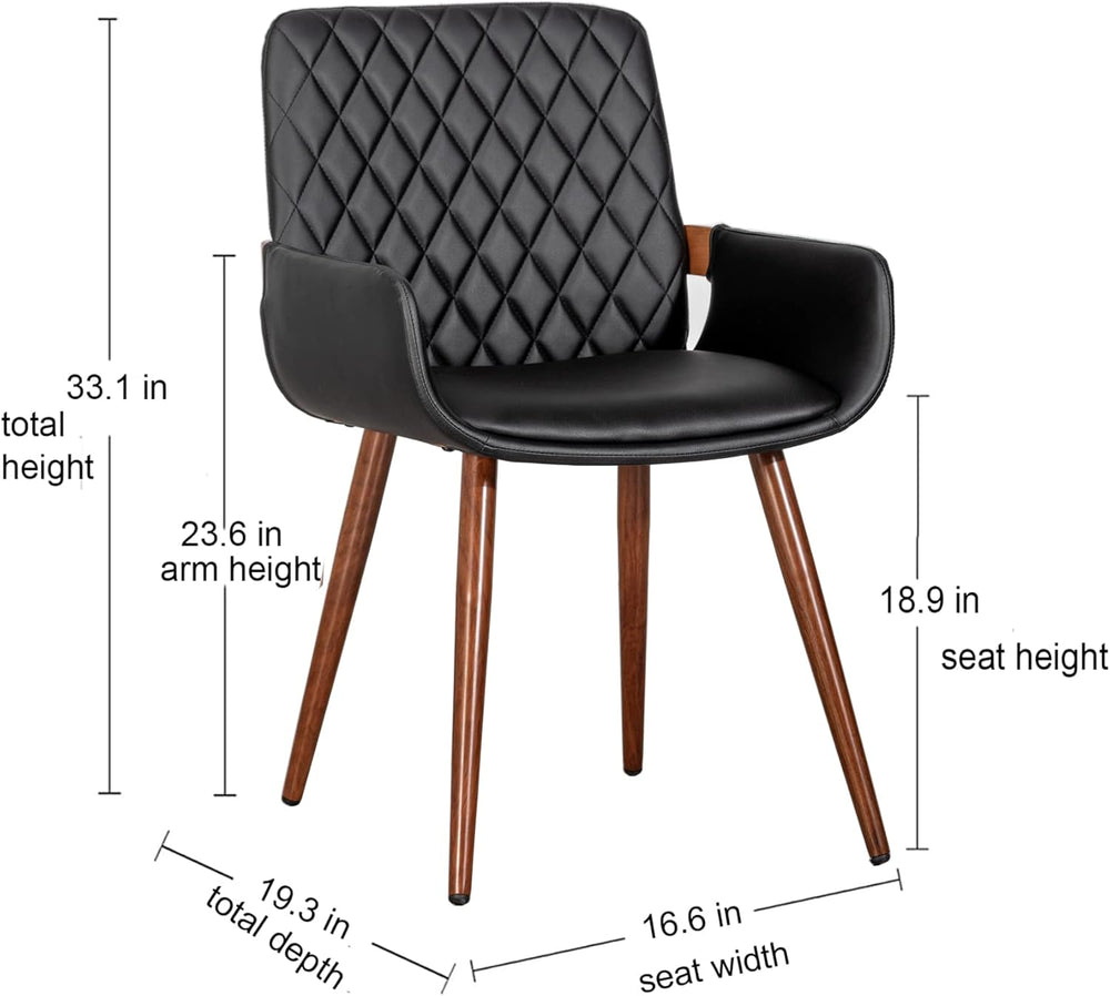 LUNLING Mid Century Modern Faux Leather Dining Chairs Set of 2, Black, Uphols...
