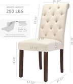 Tufted Dining Chairs Set of 4, Upholstered Parsons Dining Room Chairs, Fabric Kitchen Side Chair with Wood Legs, Beige