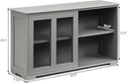 Costzon Sideboard Buffet Cabinet, Wooden Kitchen Storage Cabinet with Adjustable Shelf, Sliding Glass Doors, Accent Coffee Bar Cabinet Console Table for Living Room, Dining Room, Hallway (Grey)
