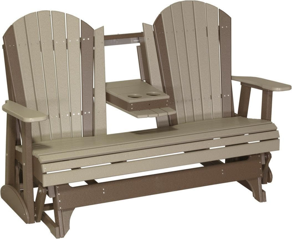 LuxCraft 5' Adirondack Glider with fold Down Console (Weatherwood on Ches...