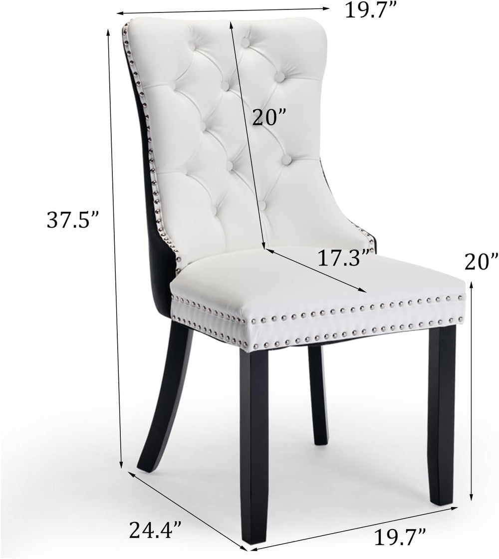 Dining Table and Dining Chair Set 23.6" Black Round Table&2 Leather ...