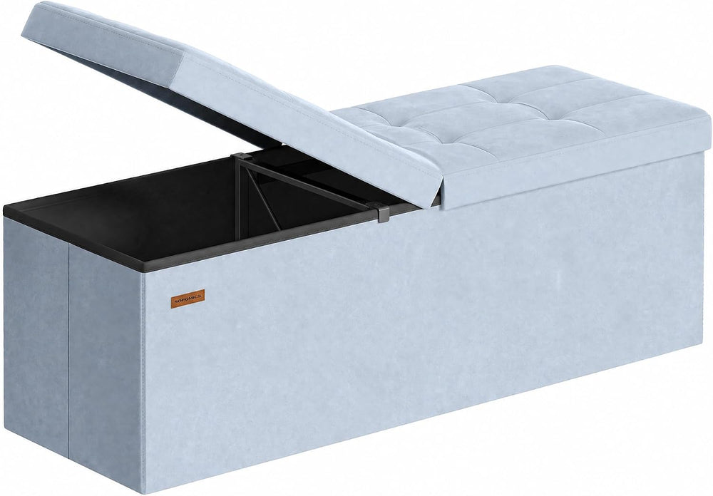 SONGMICS Foldable Storage Ottoman with Flipping Lid, 43.3 Inch Velvet Bench |...