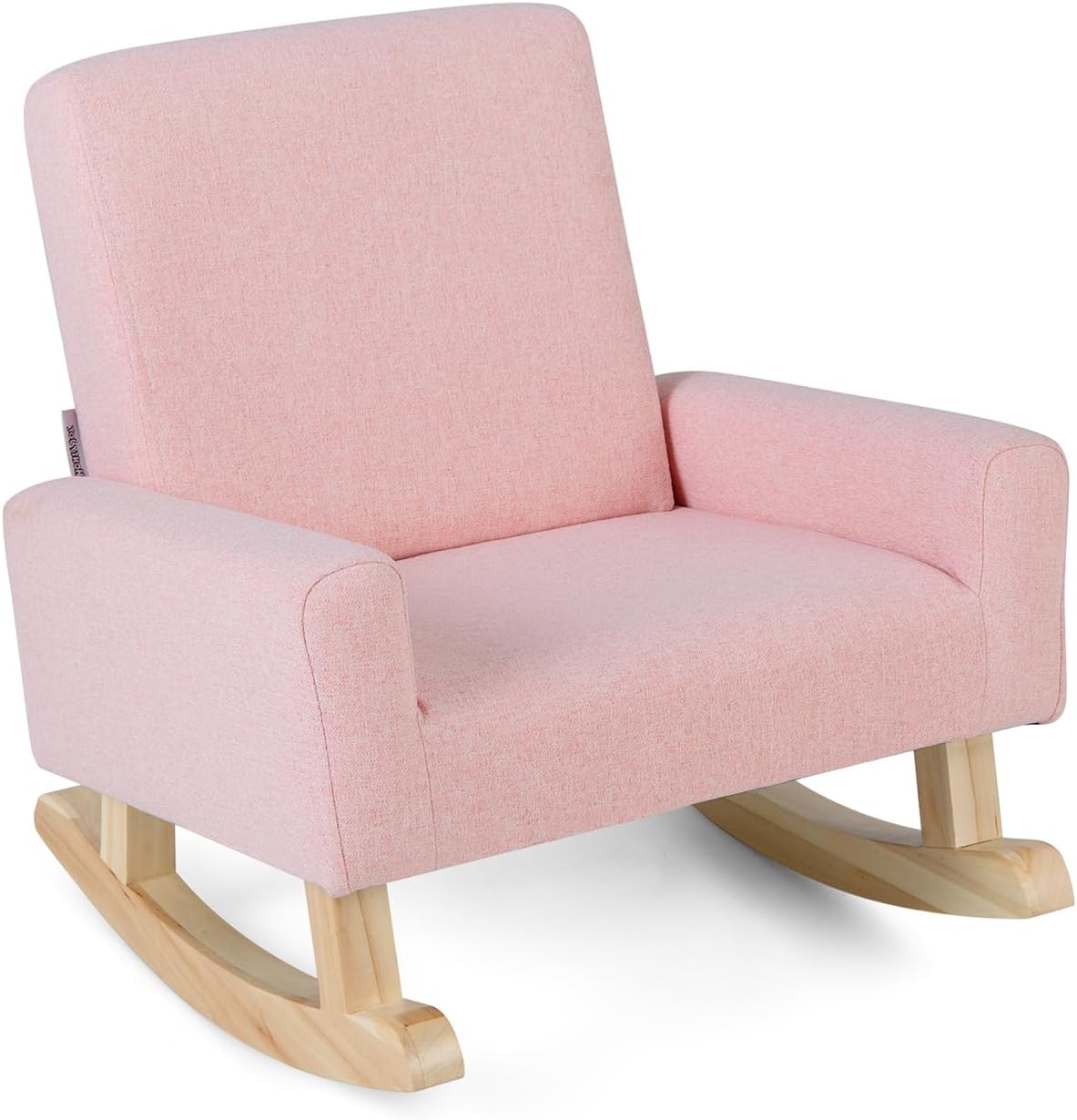 Kids Rocking Chair, Toddler Couch with Solid Wood Base & Non-Slip Pads, Durable Linen Fabric Toddlers Sofa, Children Rocker Armchair in Playroom, Nursery, Bedroom