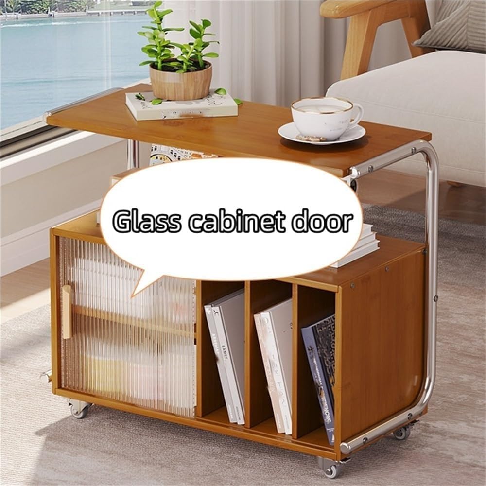 Modern Rolling Side Table End Table with Storage 360° Rollers Movable Night S...