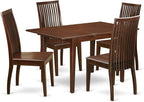 East West Furniture PSIP5-MAH-W 5 Piece Dinette Set for 4 Includes a Rectangle Dining Room Table with Butterfly Leaf and 4 Dining Chairs, 32x60 Inch, Mahogany