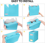 BALEINE File Organizer Box, Cardboard File Folder Organizer with Handle for Letter Size, Portable Collapsible Hanging Filing Box for Home Office Document Storage (4 Pack, Blue)