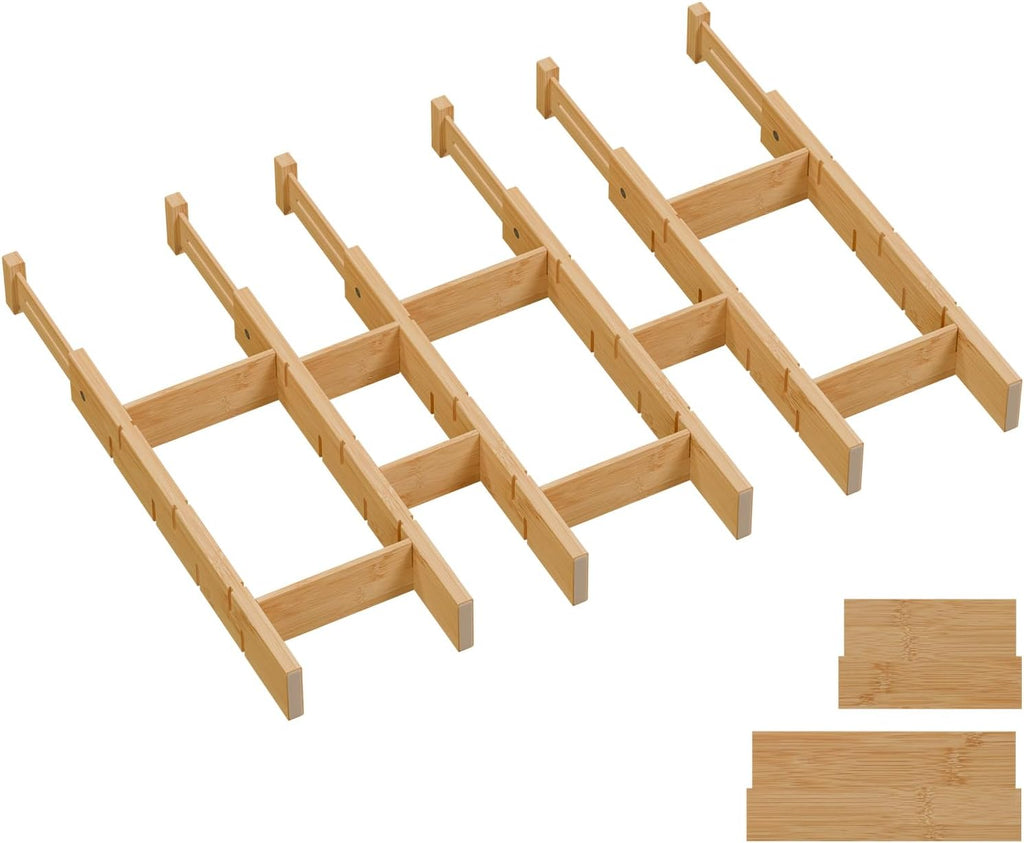 Bamboo Drawer Dividers, Expandable Kitchen Drawer Organizer | Include 6 Dividers, 6 Small Inserts and 6 Medium Inserts for Home, Office, Dressers