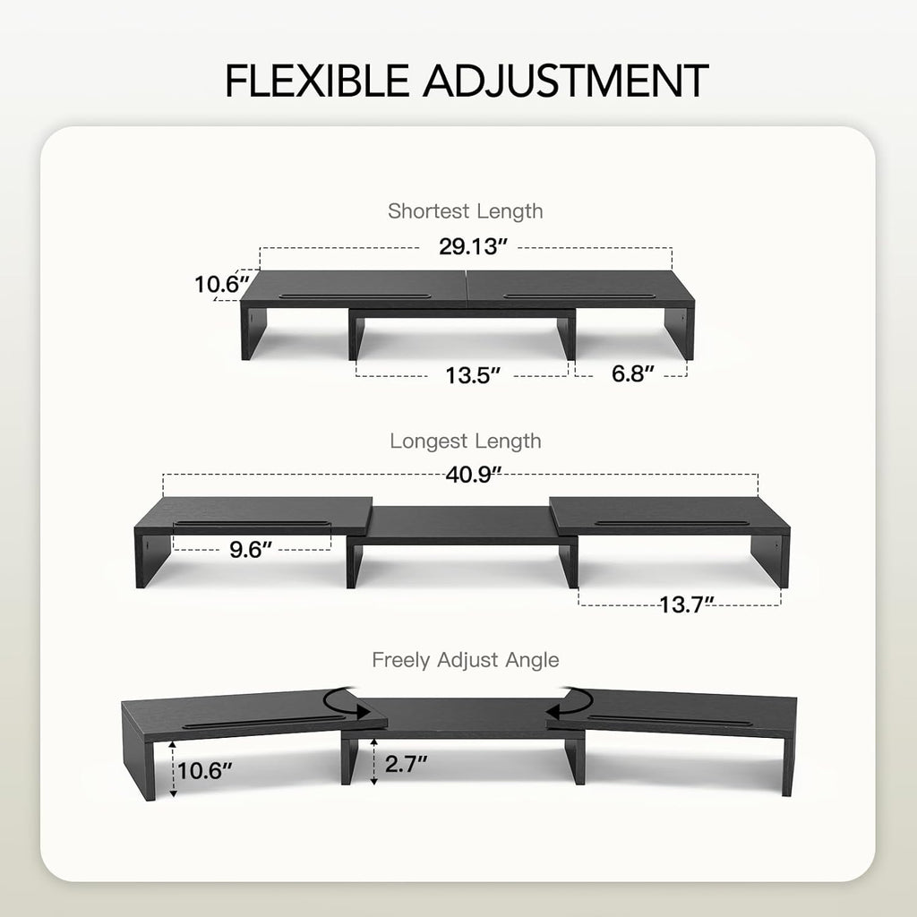 AMERIERGO Dual Monitor Stand Riser for 2 Monitors, Monitor Stand for Desk, Adjustable Computer Monitor Stand with 2 Slot, Multifunctional Desktop Organizer Stand for Laptop, PC, Computer, Printer