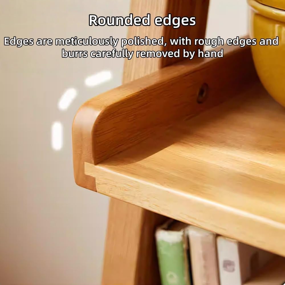 4-Tier Solid Wood Ladder Shelf, Space-Saving Leaning Bookshelf | Modern Multifunctional Storage Shelves for Living Room, Bedroom and Home Office Organization(Natural,44cm/17.3in)
