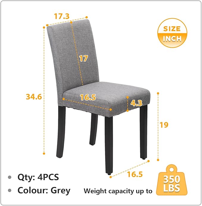 FDW Dining Chairs Set of 4,Dining Room Chairs Kitchen Chairs Elegant Design Modern Fabric Upholstered Dining Chairs,Fabric Grey