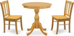 East West Furniture ESDL3-OAK-W 3 Piece Kitchen Table Set for Small Spaces Contains a Round Dining Room Table with Pedestal and 2 Solid Wood Seat Chairs, 30x30 Inch, Oak
