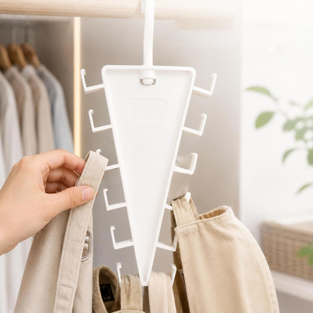 V Shaped Double-Sided Closet Organizer Hanger, 360° Rotating Multi-Layer Vertical Clothes Storage Rack with 12 Hooks, Space Saving Organizer for Hats, Scarves, Belts, Bags and Ties (8PC)