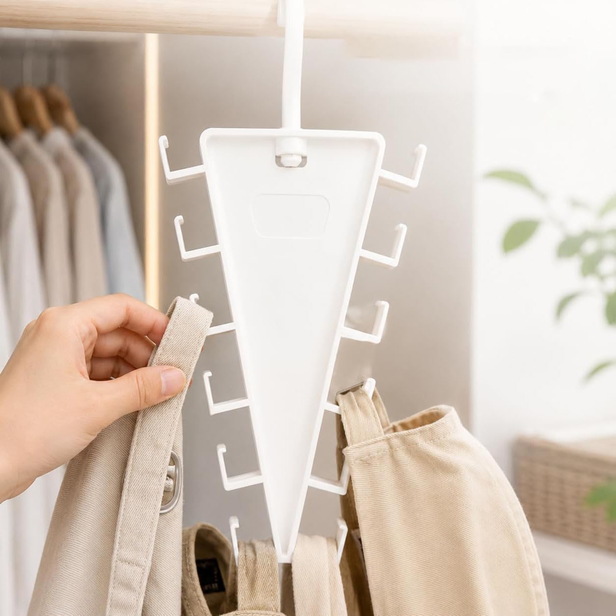 V Shaped Double-Sided Closet Organizer Hanger, 360° Rotating Multi-Layer Vertical Clothes Storage Rack with 12 Hooks, Space Saving Organizer for Hats, Scarves, Belts, Bags and Ties (8PC)