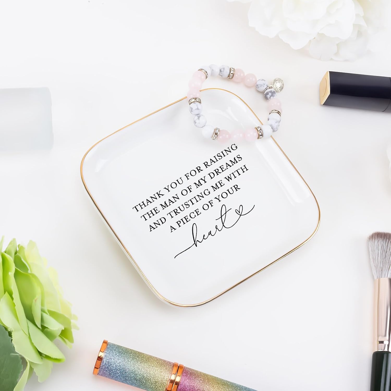 Mother of the Groom Gifts Jewelry Tray from Bride, Mother's Day Christmas Birthday Wedding Gifts for Mother in Law of the Groom from Bride Ceramic Ring Dish Plate