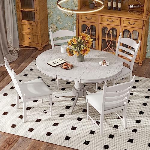 LUMISOL 5-Piece Solid Wood Dining Table Set for 4, Farmhouse Kitchen Table Se...