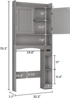 Ahomly Over The Toilet Storage Cabinet, 32.3" W Over Toilet Bathroom Organizer with Doors, Adjustable Shelves, Toilet Paper Holder, 2 Side Hooks, Space-Saver for Bathroom, Laundry, Grey