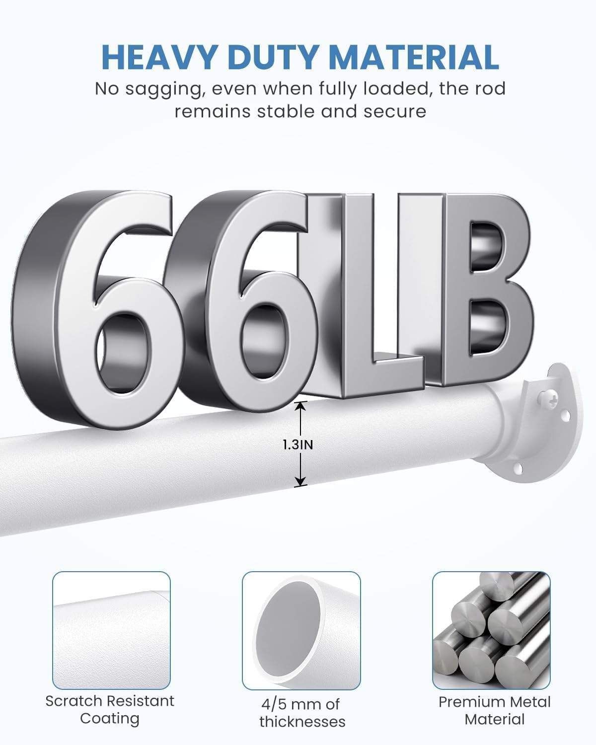 3 PACK Closet Rods for Hanging Clothes, 17 to 28 Inches Stepless Adjustable Metal Closet Rod, 1.3 Inches Heavy Duty Clothes Hanging Rod for Closet Wardrobes Laundry RV, White