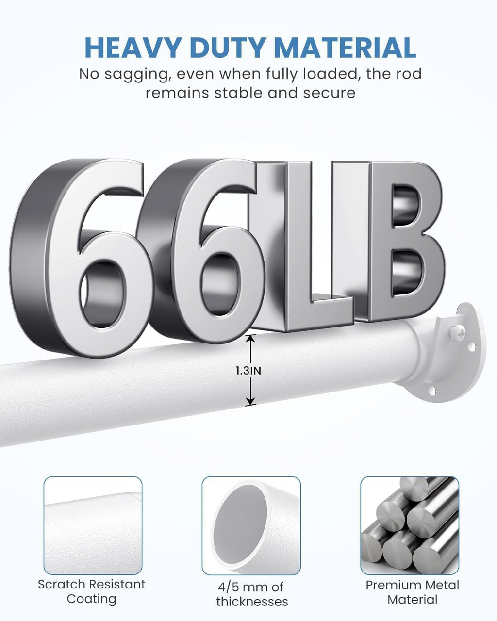 3 PACK Closet Rods for Hanging Clothes, 17 to 39 Inches Stepless Adjustable Metal Closet Rod, 1.3 Inches Heavy Duty Clothes Hanging Rod for Closet Wardrobes Laundry RV, White