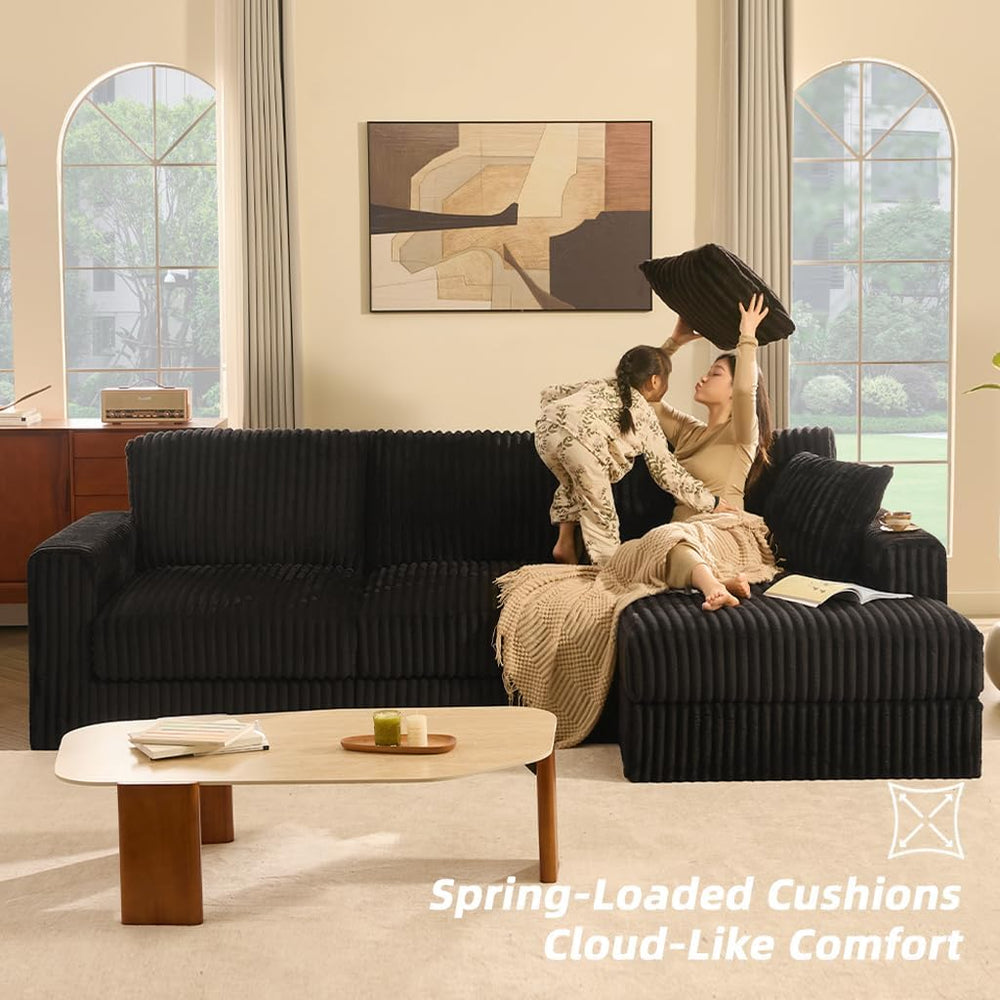 GOSUHI 113" L-Shaped Cloud Couch, Modular Sectional, Deep Seats, Black |...