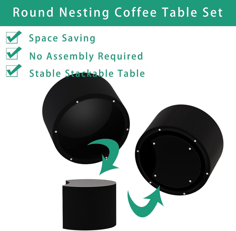 Round Nesting Coffee Table Set 2 Piece (A Black 27.56 in) | Drum Modern Stack...