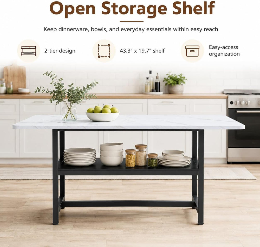 Dining Table for 6, 71" Rectangle Kitchen Table with Storage Shelf, Dinn...