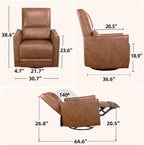 GAOMON Swivel Rocking Recliner Chair, Manual Leather Recliner Glider with | Lumbar Support & Padded Armrest, Comfortable Rocker Nursery Single Sofa for Living Room and Bedroom (Brown)