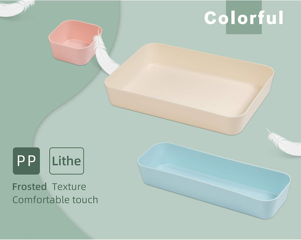 (9 Piece Set) Large Size Plastic Desk Drawer Organizers For Makeup Bathroom Office Kitchen Three Colors