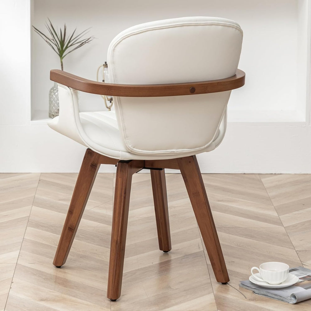 LUNLING Swivel Dining Chairs, Mid Century Modern White Faux Leather Kitchen C...