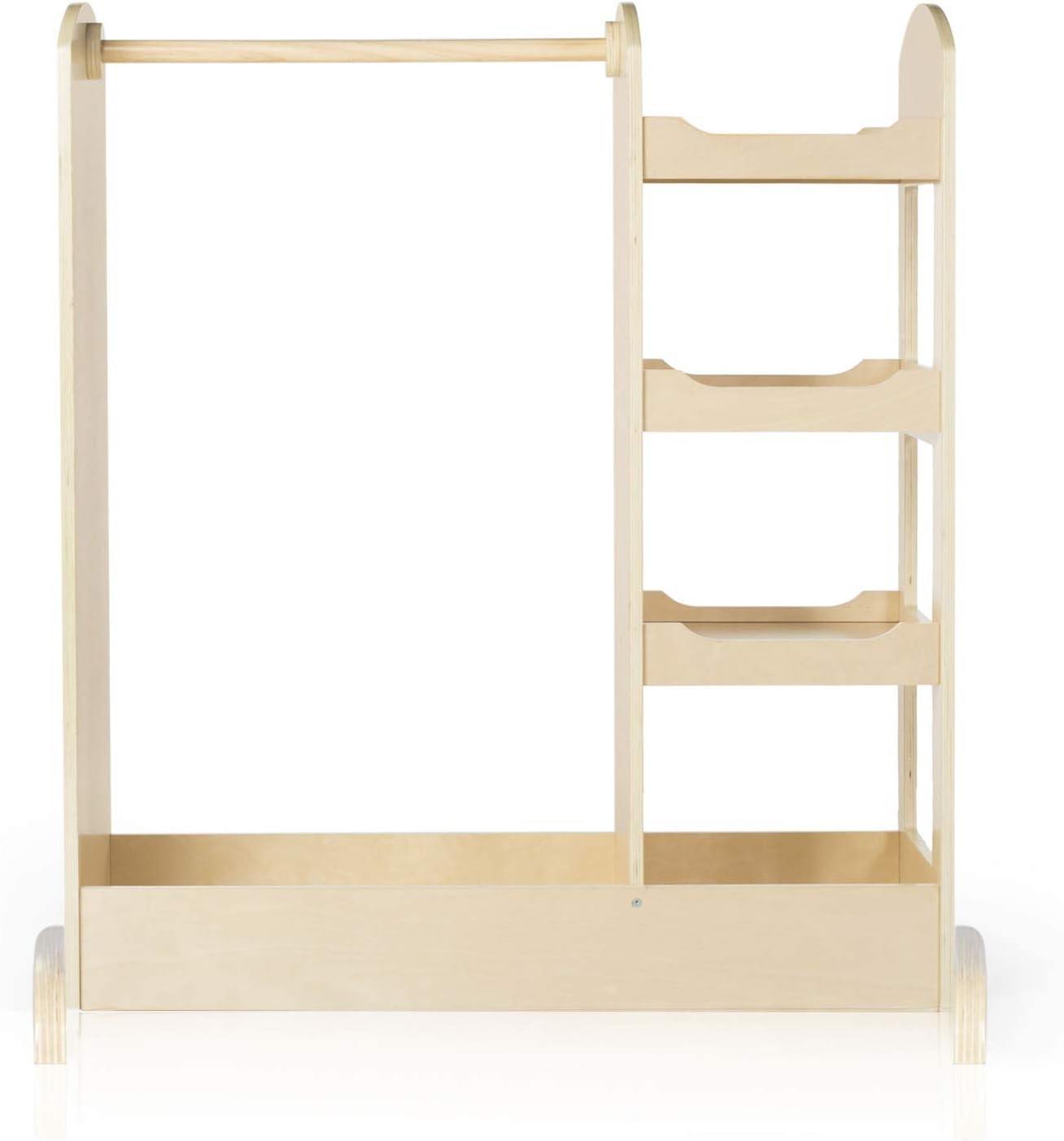 Guidecraft See and Store Dress-up Center – Natural: Armoire for Kids with Mirror & Shelves, Clothes Rack and Shoe Storage Dresser with Bottom Tray - Toddlers Room Furniture