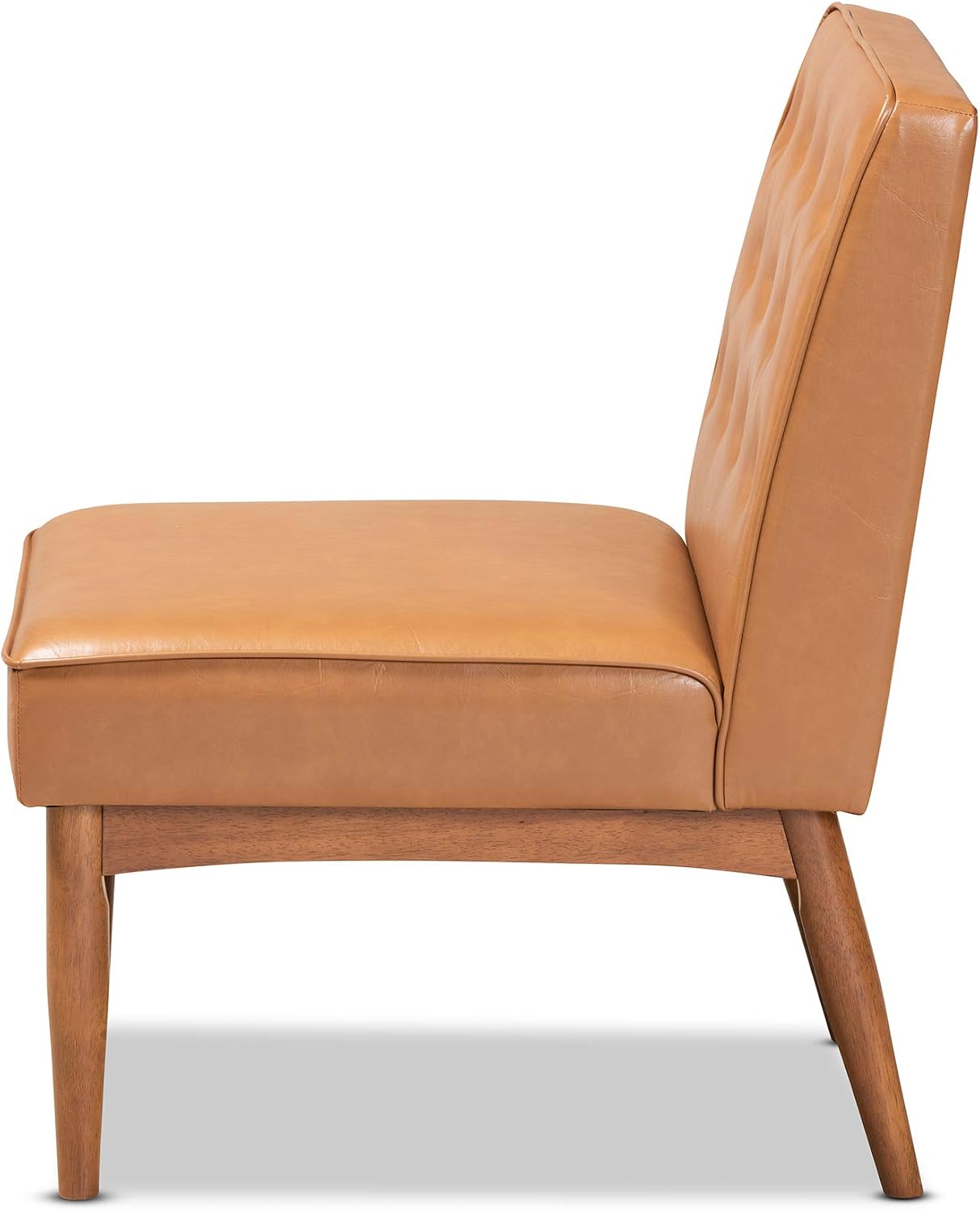 Baxton Studio Riordan Mid-Century Modern Tan Faux Leather Upholstered and Walnut Brown Finished Wood Dining Chair