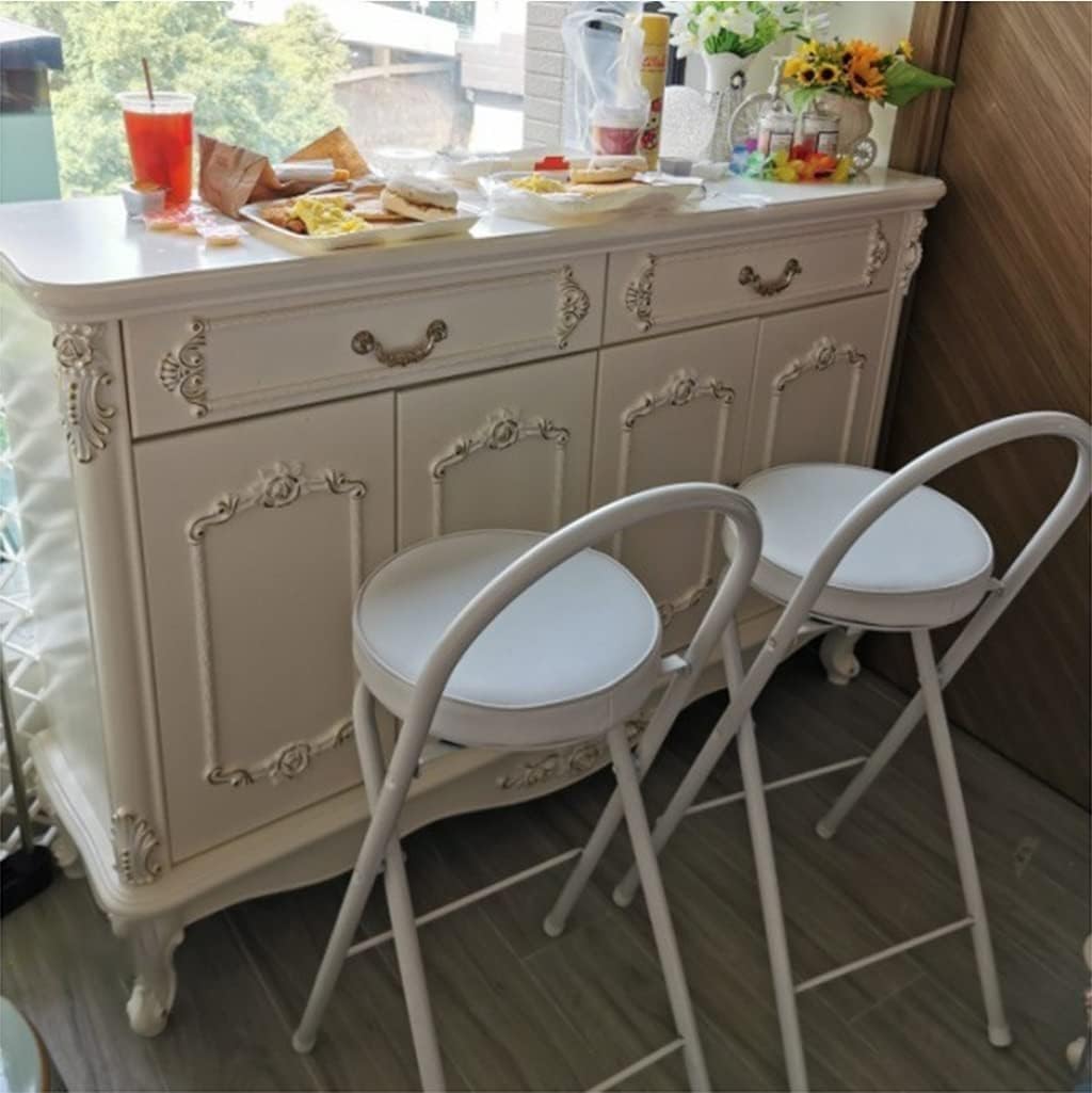 Modern Folding Bar Chair with Footrest Leather Padded Stool Set for Living Room Outdoor Kitchen(White,60cm)