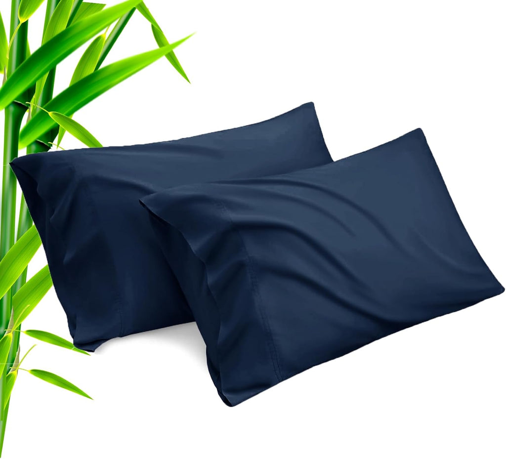 TELUS Pillow Cases Standard Size 2 Pack, Bamboo Rayon Cooling Pillowcases with Envelope Closure, Cool Breathable Pillow Case for Hot Sleepers & Night Sweats, 20x26 inches, Navy Blue