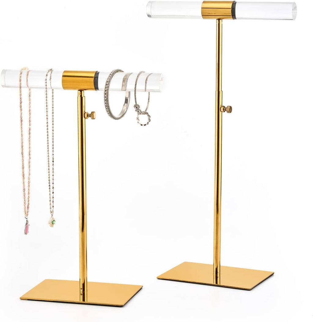 Set of 2 Acrylic Display Stand Jewelry Towers Stands Stainless Steel Adjustable Height Long Necklaces Stand Tabletop Jewelry Organizer for Home Store Boutique