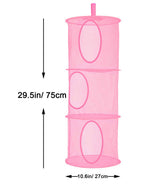 Libeder Mesh Hanging Storage Space Saver Bags Organizer,Foldable Storage Organizer 3 Compartments Toy Storage Basket for Kids Room Bathroom 2 Sets Pink