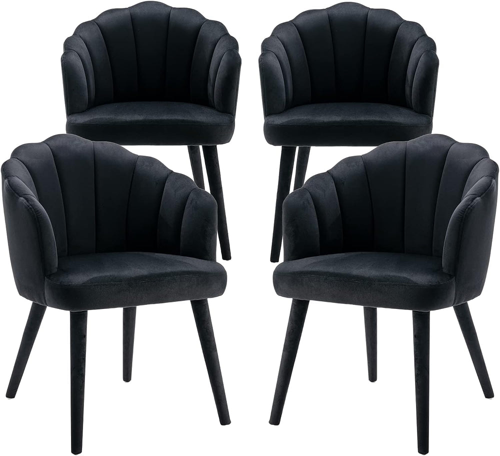 Velvet Dining Chairs Set of 4 Modern Living Room Chairs with Petal Back &...